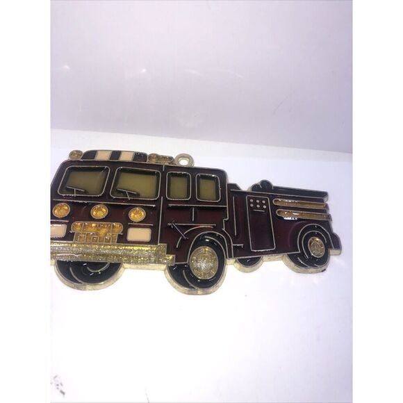 Fire Fighter / Firetruck  Ornament Stained Glass Acrylic Metal. Vintage - Picture 1 of 5